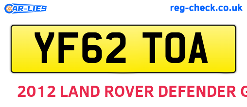 YF62TOA are the vehicle registration plates.
