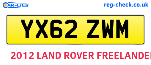 YX62ZWM are the vehicle registration plates.