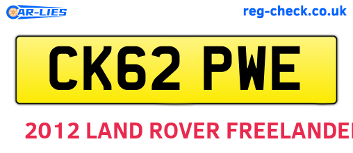 CK62PWE are the vehicle registration plates.