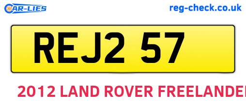 REJ257 are the vehicle registration plates.