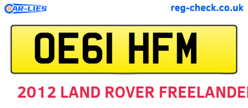 OE61HFM are the vehicle registration plates.