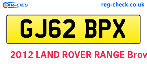 GJ62BPX are the vehicle registration plates.