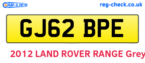 GJ62BPE are the vehicle registration plates.