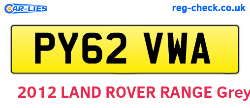 PY62VWA are the vehicle registration plates.