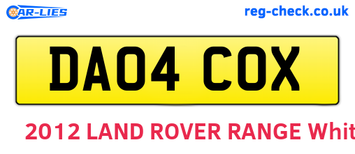 DA04COX are the vehicle registration plates.