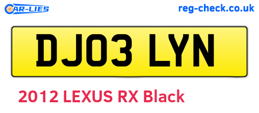 DJ03LYN are the vehicle registration plates.