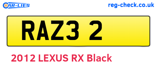 RAZ32 are the vehicle registration plates.