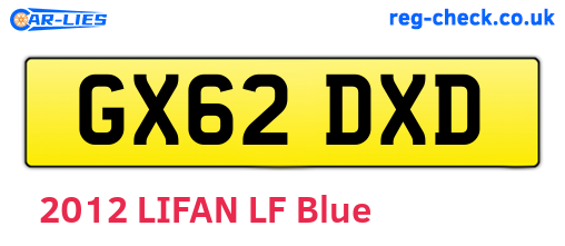 GX62DXD are the vehicle registration plates.