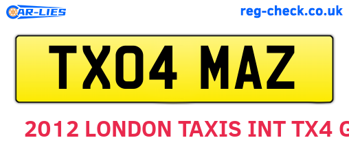 TX04MAZ are the vehicle registration plates.