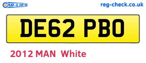 DE62PBO are the vehicle registration plates.