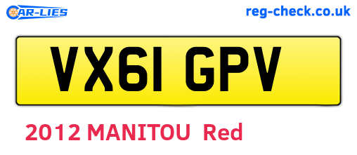 VX61GPV are the vehicle registration plates.