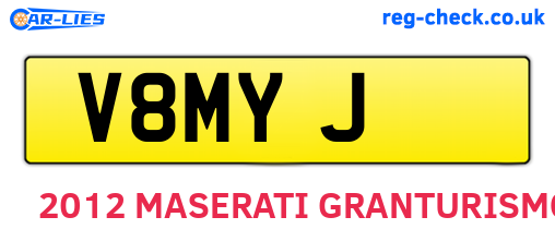 V8MYJ are the vehicle registration plates.