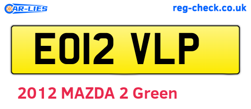 EO12VLP are the vehicle registration plates.