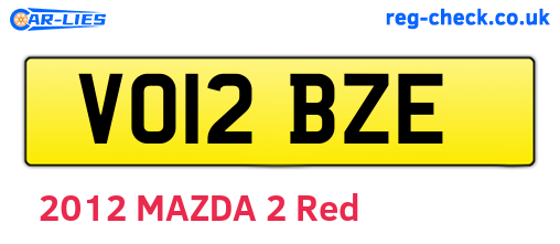 VO12BZE are the vehicle registration plates.