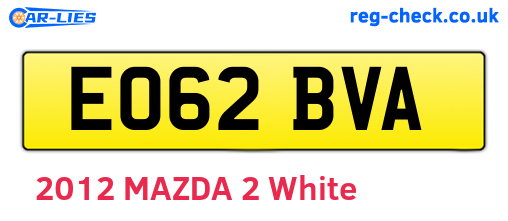 EO62BVA are the vehicle registration plates.