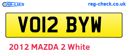 VO12BYW are the vehicle registration plates.