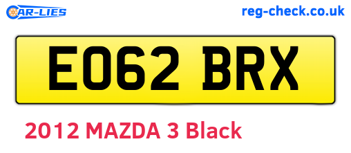 EO62BRX are the vehicle registration plates.