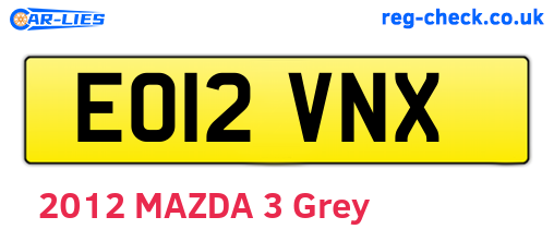 EO12VNX are the vehicle registration plates.