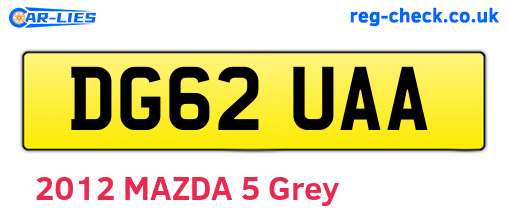 DG62UAA are the vehicle registration plates.