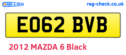 EO62BVB are the vehicle registration plates.