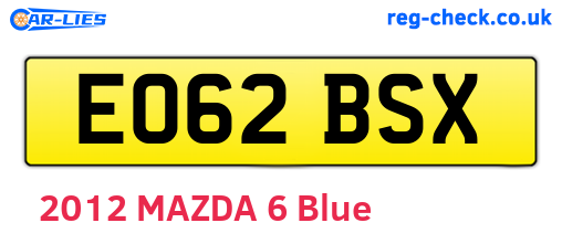 EO62BSX are the vehicle registration plates.