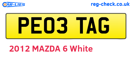 PE03TAG are the vehicle registration plates.
