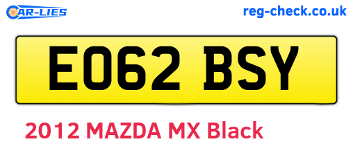 EO62BSY are the vehicle registration plates.