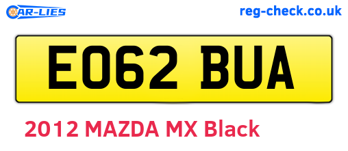 EO62BUA are the vehicle registration plates.