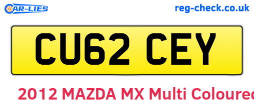 CU62CEY are the vehicle registration plates.