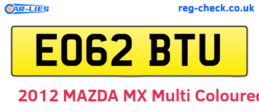 EO62BTU are the vehicle registration plates.