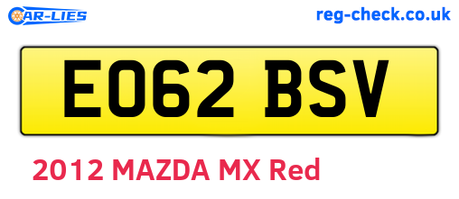 EO62BSV are the vehicle registration plates.