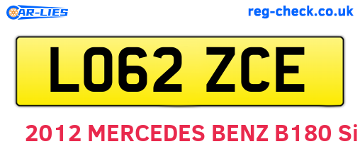 LO62ZCE are the vehicle registration plates.