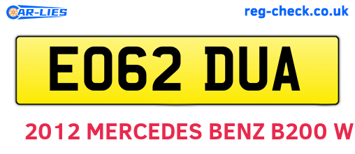 EO62DUA are the vehicle registration plates.