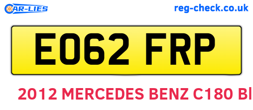 EO62FRP are the vehicle registration plates.