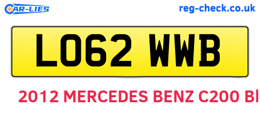 LO62WWB are the vehicle registration plates.