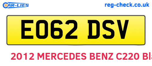 EO62DSV are the vehicle registration plates.