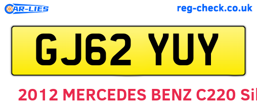 GJ62YUY are the vehicle registration plates.