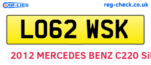 LO62WSK are the vehicle registration plates.