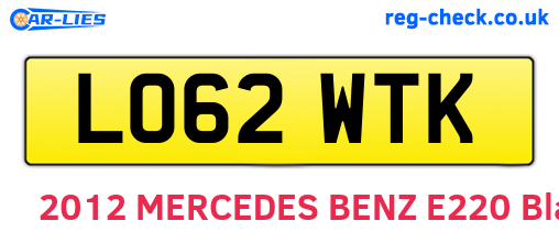 LO62WTK are the vehicle registration plates.