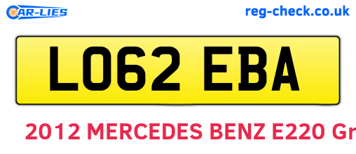 LO62EBA are the vehicle registration plates.