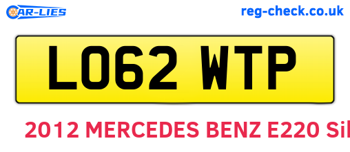 LO62WTP are the vehicle registration plates.