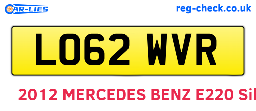 LO62WVR are the vehicle registration plates.