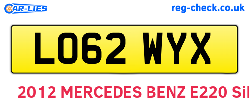 LO62WYX are the vehicle registration plates.