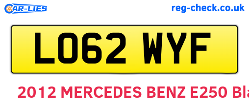 LO62WYF are the vehicle registration plates.