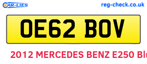 OE62BOV are the vehicle registration plates.