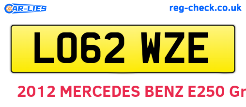 LO62WZE are the vehicle registration plates.