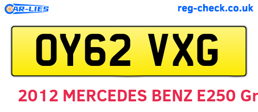 OY62VXG are the vehicle registration plates.