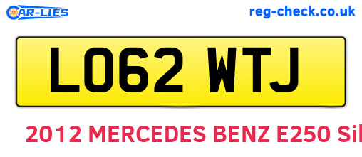 LO62WTJ are the vehicle registration plates.