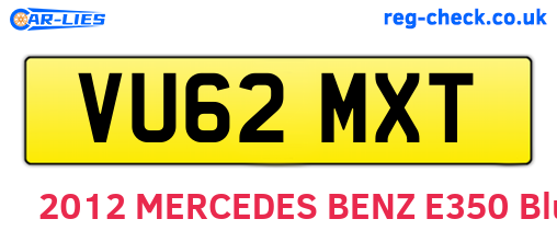VU62MXT are the vehicle registration plates.