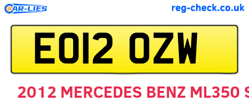 EO12OZW are the vehicle registration plates.
